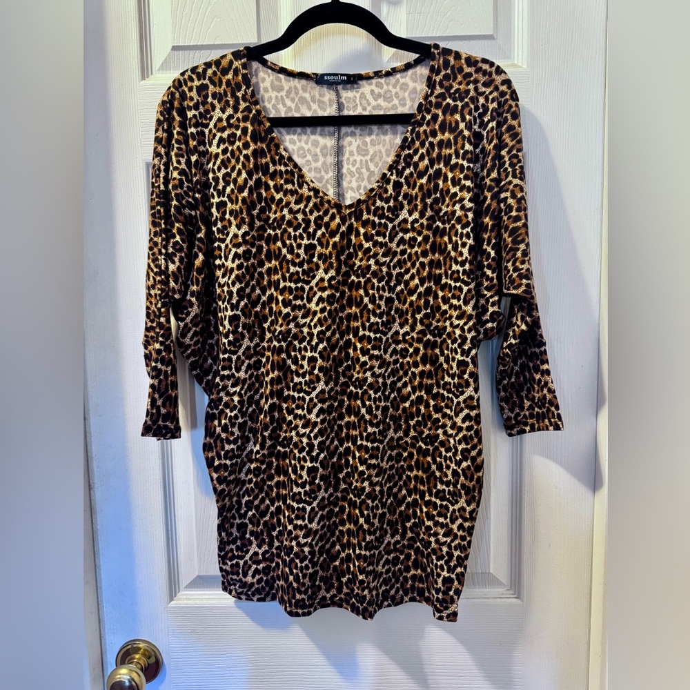 Stylish Animal Print Top V Neck